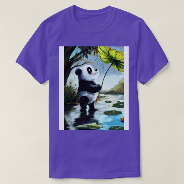 Panda with Leaf Umbrella 6 T-Shirt (Design Front)
