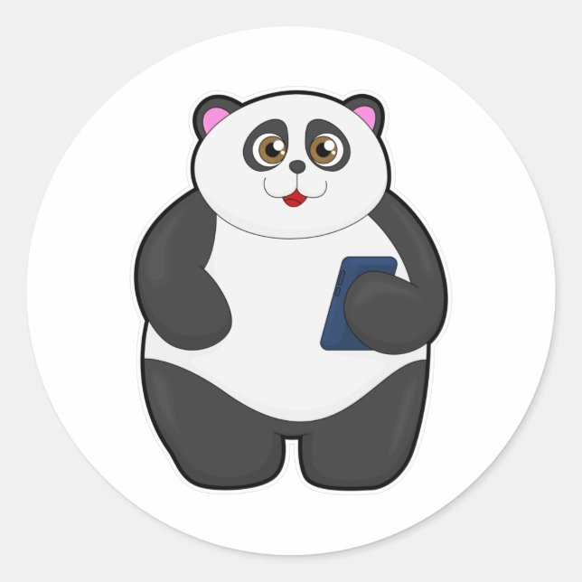 Panda with Mobile phone Classic Round Sticker (Front)
