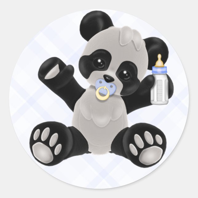 Panda with Pacifier Blue Baby Boy Classic Round Sticker (Front)