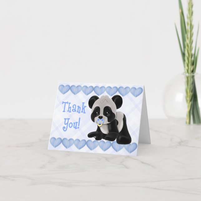 Panda with Pacifier Blue Hearts Thank You Card (Front)
