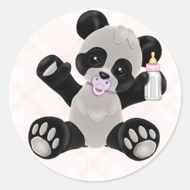 Panda with Pacifier Pink Baby Girl Classic Round Sticker (Front)