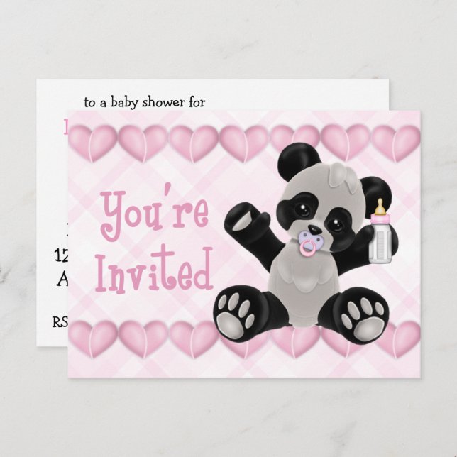 Panda with Pacifier Pink Baby Shower Invitation (Front/Back)
