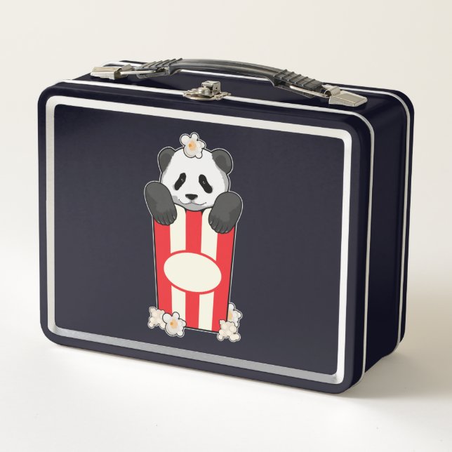 Panda with Popcorn Metal Lunch Box (Front)