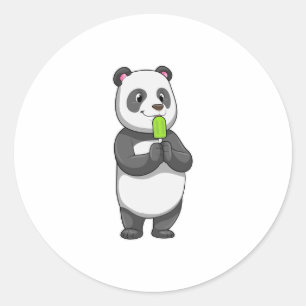 Panda with Popsicle Classic Round Sticker