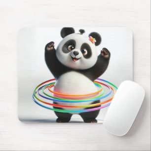 Panda With Rainbow Hula Hoops Mouse Pad