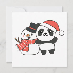 Panda With Snowman In Winter For Christmas Invitat Invitation