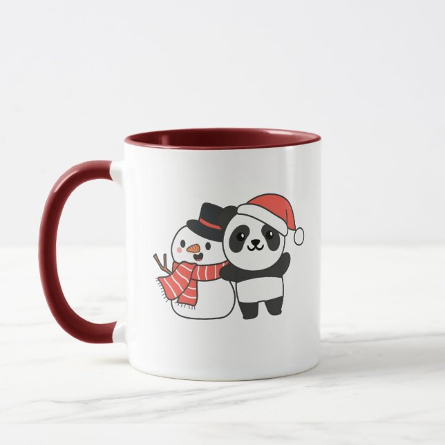 Panda With Snowman In Winter For Christmas Mug (Left)