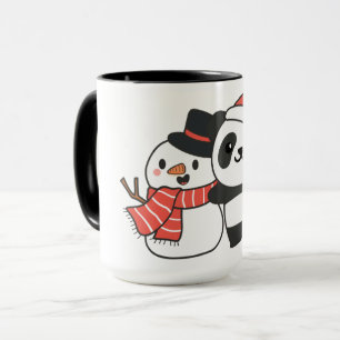 Panda With Snowman In Winter For Christmas Mug