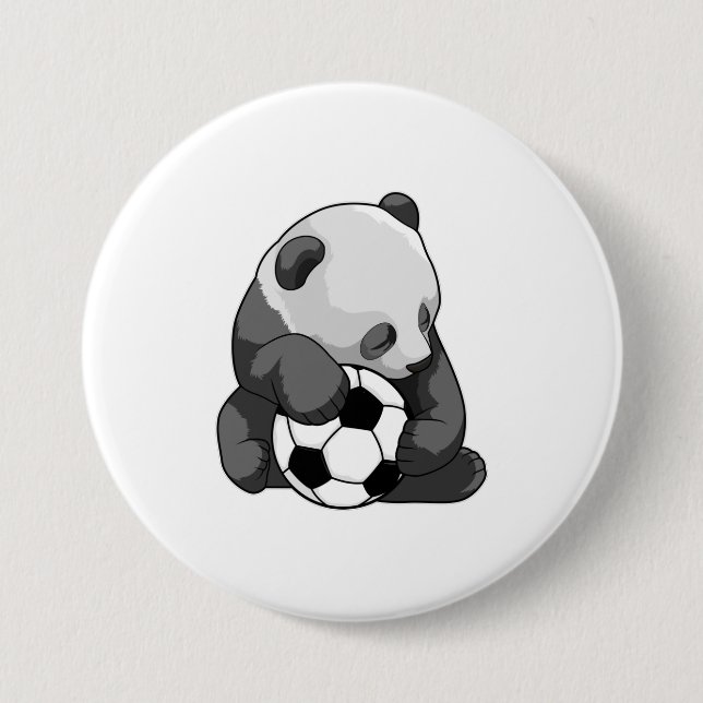 Panda with Soccer ball 7.5 Cm Round Badge (Front)
