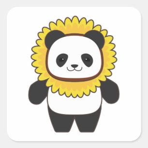 Panda with Sunflower Square Sticker