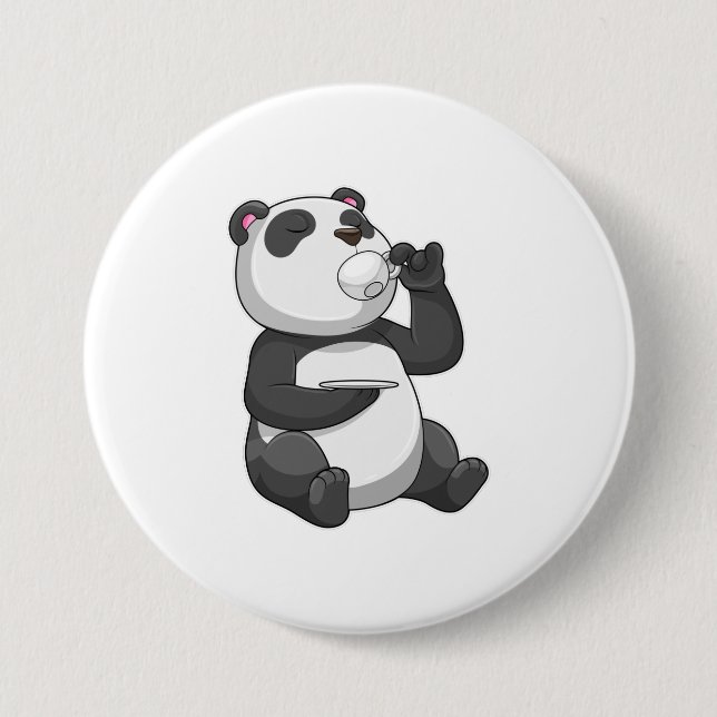 Panda with Tea Cup 7.5 Cm Round Badge (Front)