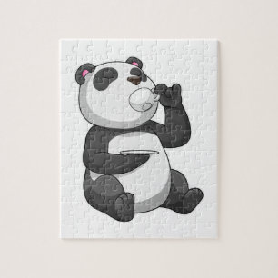Panda with Tea Cup Jigsaw Puzzle