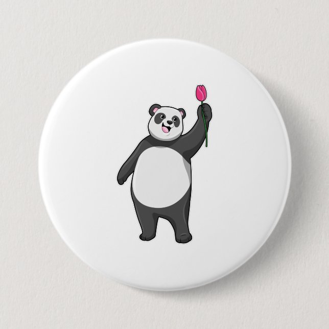 Panda with Tulip 7.5 Cm Round Badge (Front)