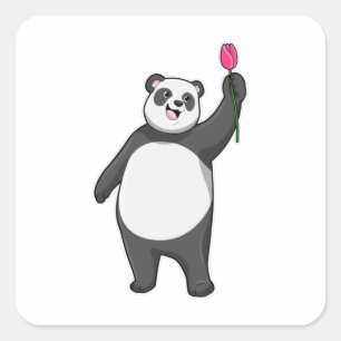 Panda with Tulip Square Sticker