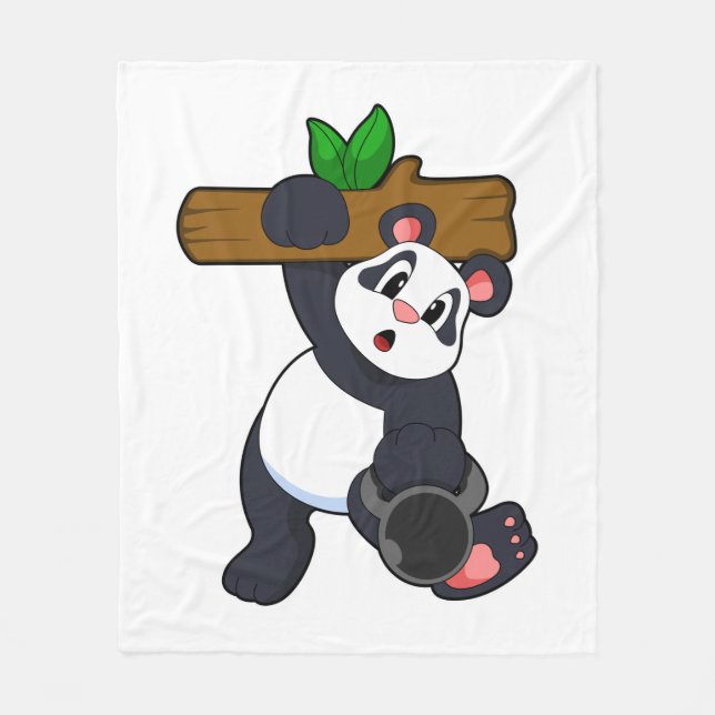 Panda with Wood at Strength training Fleece Blanket (Front)