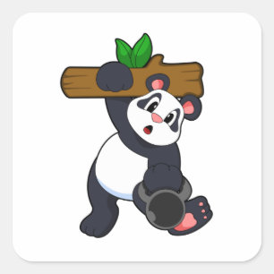 Panda with Wood at Strength training Square Sticker