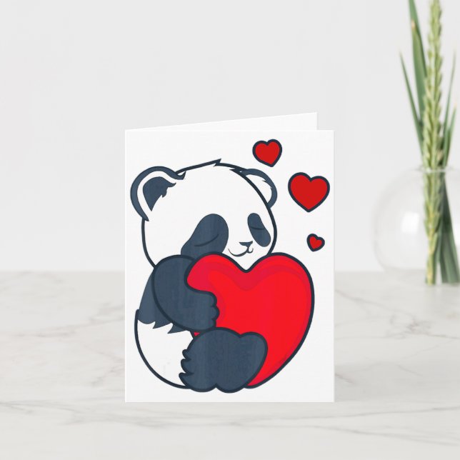 Panda Women Valentines Day Girlfriend Heart  Card (Front)