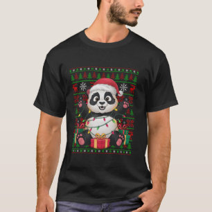 Panda Xmas Lights Ugly Santa Hat Panda Christmas T T-Shirt