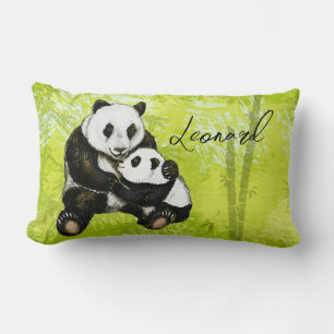 Pandabär Mutter mit Kind - handgemalt   Kissen Lumbar Cushion