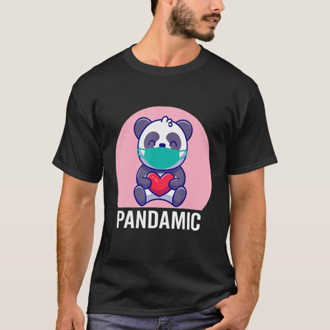 Pandamic Bear With Mask Pandemic Panda Pink Heart T-Shirt (Front)