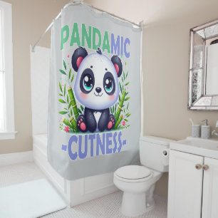 Pandamic Cuteness pun. Cute baby Panda cartoon Shower Curtain