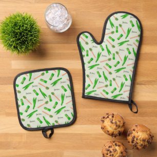 Pandan Leaf Pattern Oven Mitt & Pot Holders Holder Set