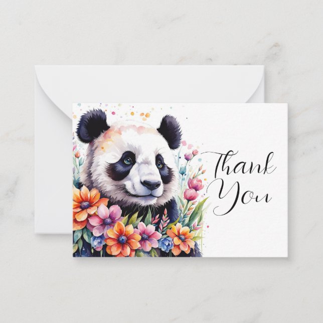 Pandas Amidst Blooming Flowers Thank You Card (Front)