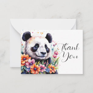 Pandas Amidst Blooming Flowers Thank You Card