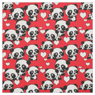 Pandas and Hearts Valentine Fabric