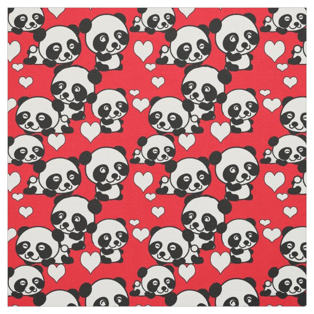 Pandas and Hearts Valentine Fabric (Swatch)
