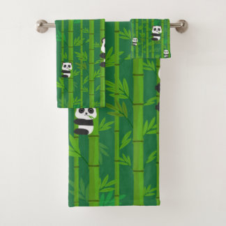Pandas Eating Bamboo Bath Towel Set
