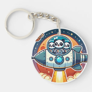 Pandas Going To Mars Space Keychain