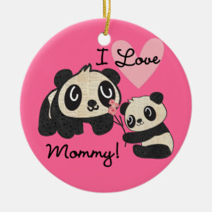 Pandas I Love Mummy Ceramic Ornament
