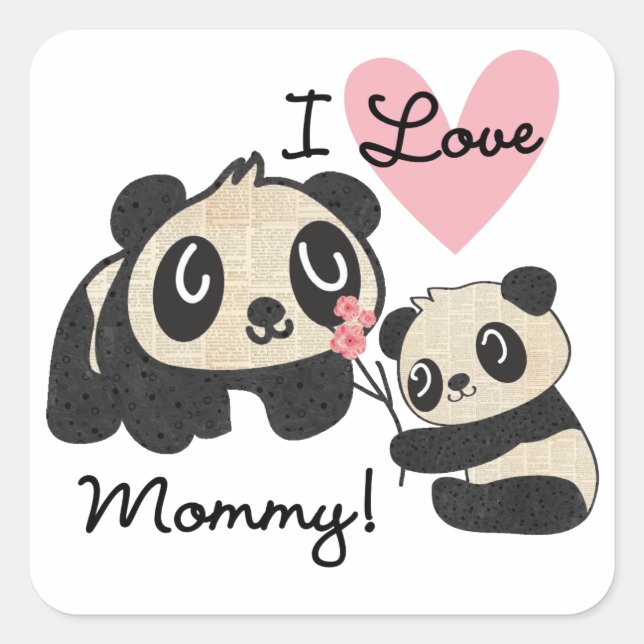 Pandas I Love Mummy Square Sticker (Front)