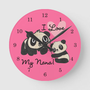 Pandas I Love My Nana Round Clock