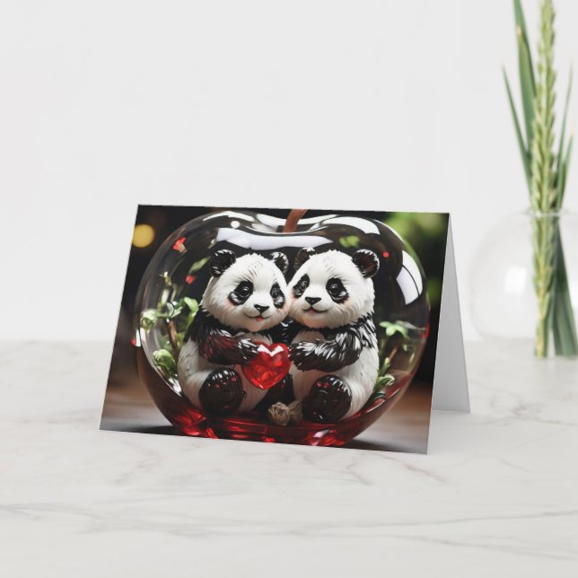 Pandas in Glass Heart Card (Front)