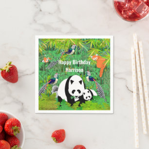 Pandas Lady Amherst's Pheasants Red Pandas Bamboo Napkin