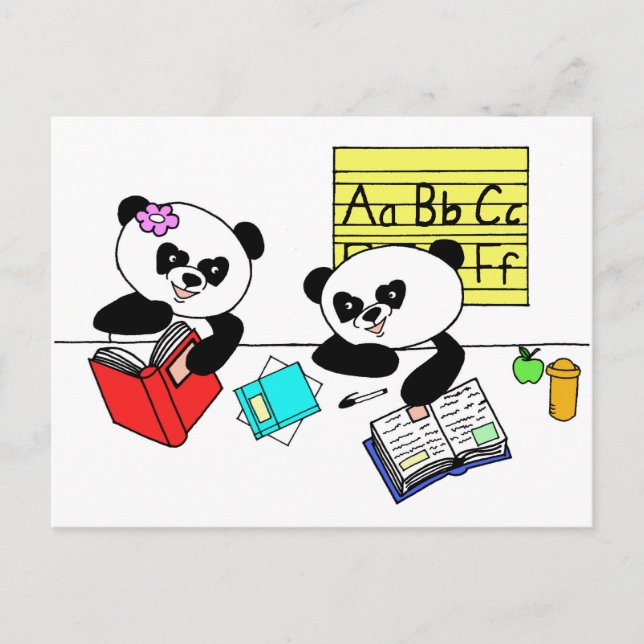 Pandas learning at school postcard (Front)