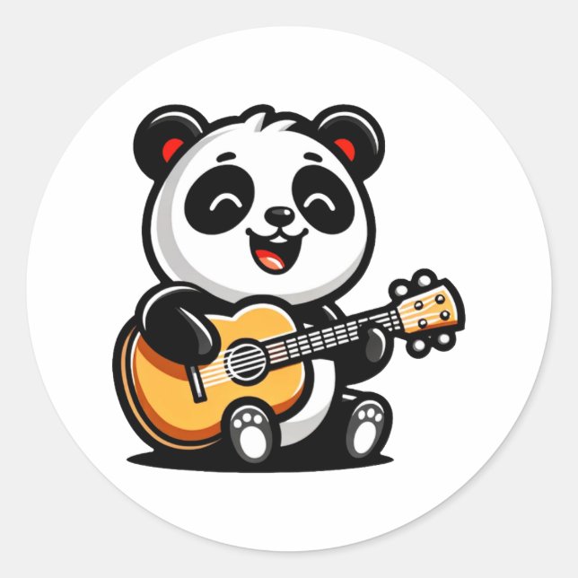 Panda's Melodic Serenade - Acoustic Guitar Art Classic Round Sticker (Front)