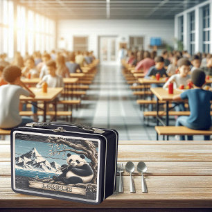 Panda's Mountain Perch: Bamboo Repose Metal Lunch Box