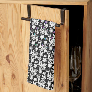 Pandas on purple tea towel