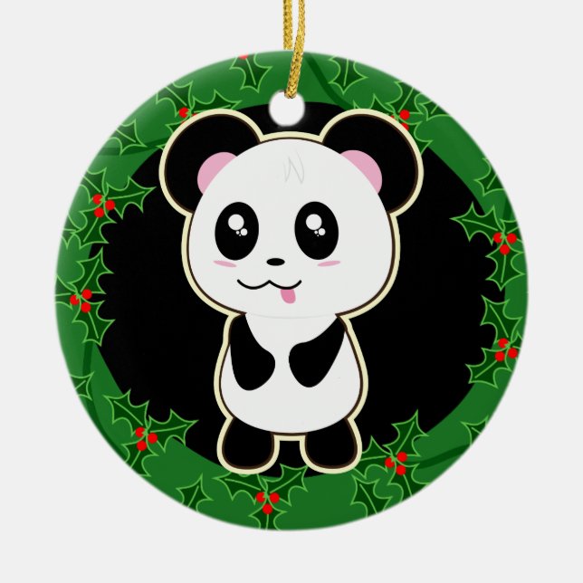 pandas "panda bears" "panda bear baby" "kawaii pan ceramic ornament (Front)