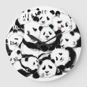 Pandas - Pandemic - Big Hugs - Drawing Collections Large Clock