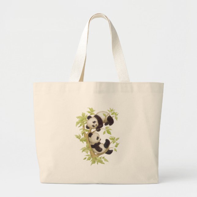 Pandas Playing in a Tree Large Tote Bag (Front)