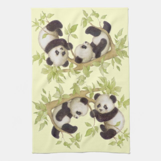 Panda's Playing in a Tree Tea Towel (Vertical)