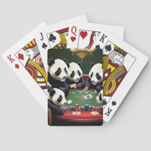 Pandas playing poker cards