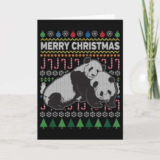 Pandas Ugly Christmas Sweater Wildlife Series Holiday Card (Front)