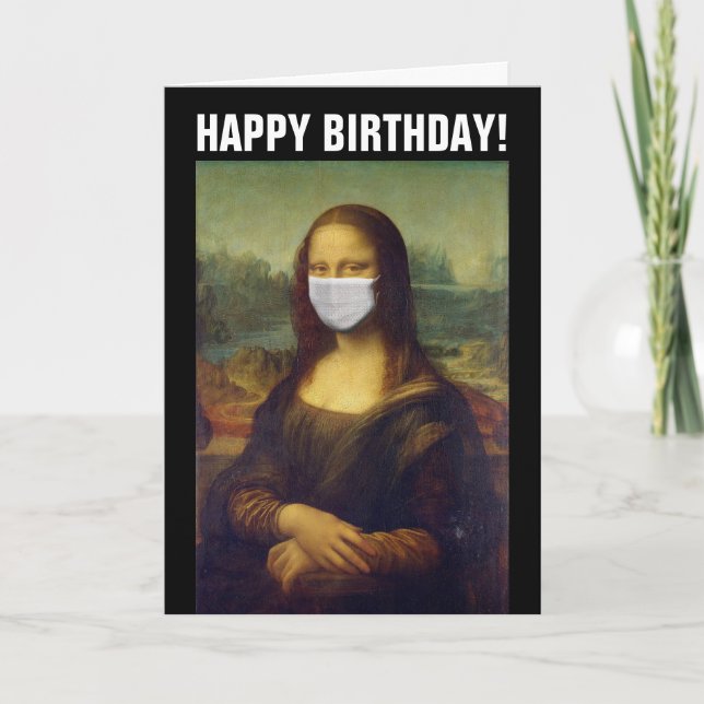 PANDEMIC BIRTHDAY CARD MONA LISA WITH MASK (Front)