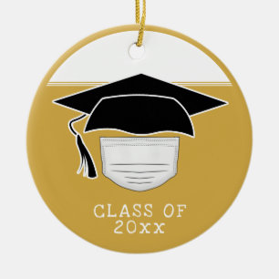Pandemic Graduate Graduation Cap with Face Mask Ce Ceramic Ornament