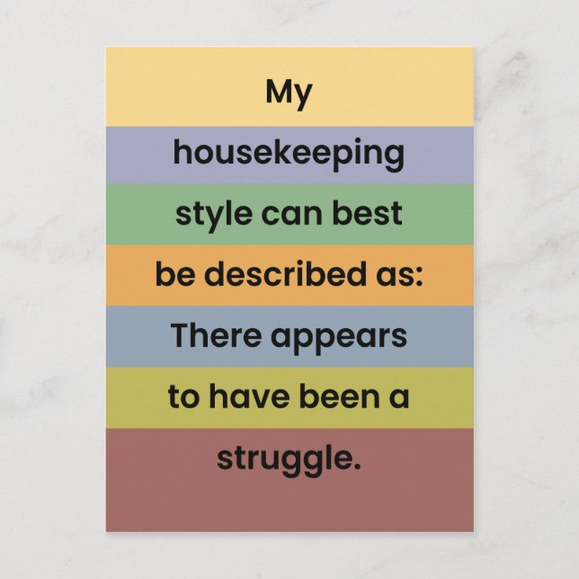 Pandemic Postcard: Housekeeping Style Joke Postcard (Front)